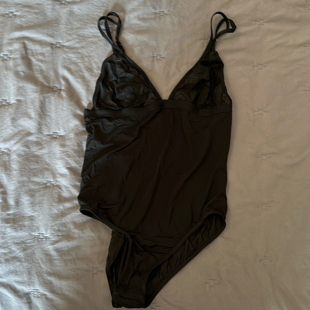 Black spandex lingerie with see through lace